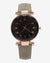 Black Analog Round Dial With Gold Hour Marker & Beige Suede Strap
