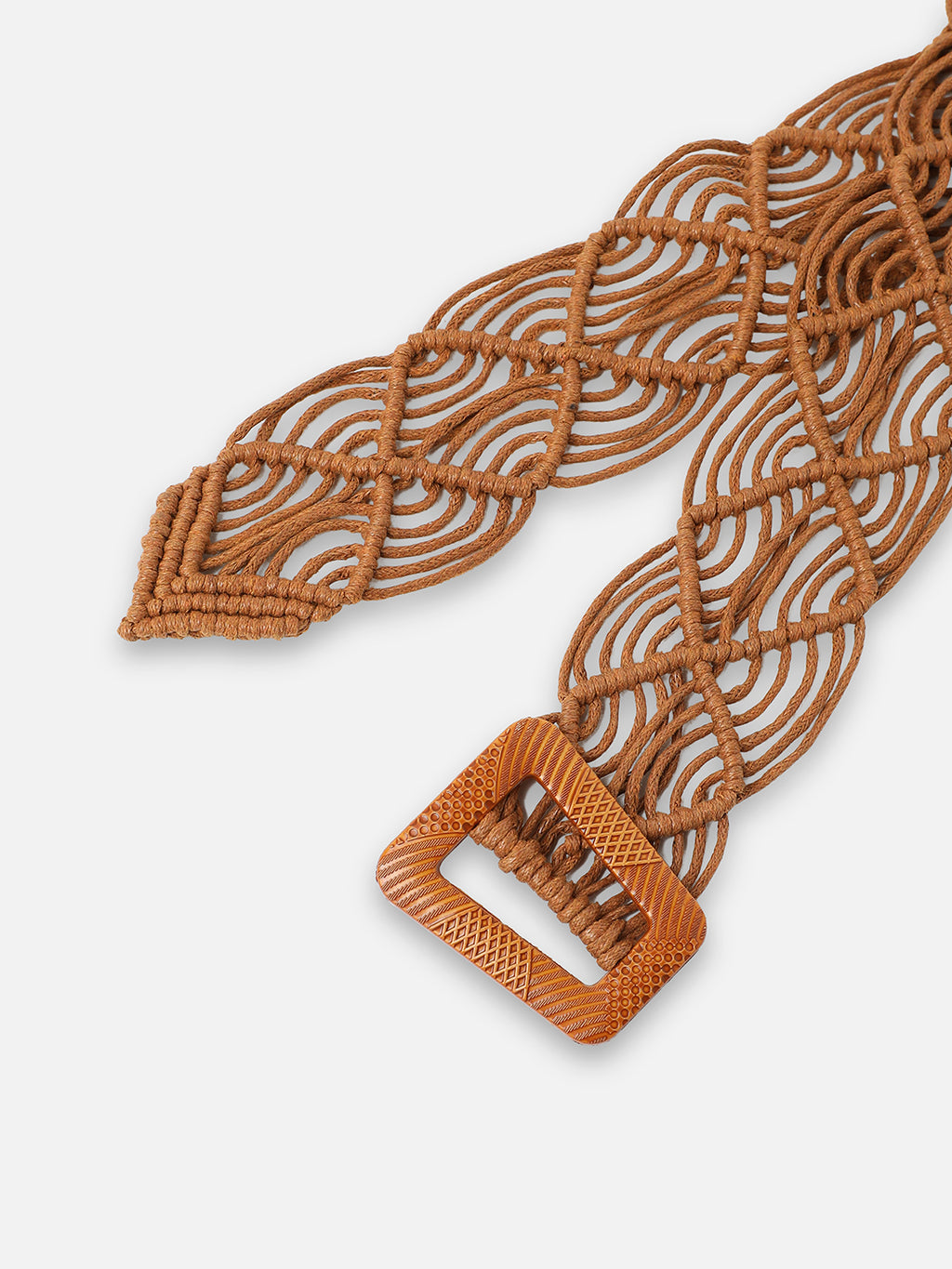 Women Tan Textured Waist Belt