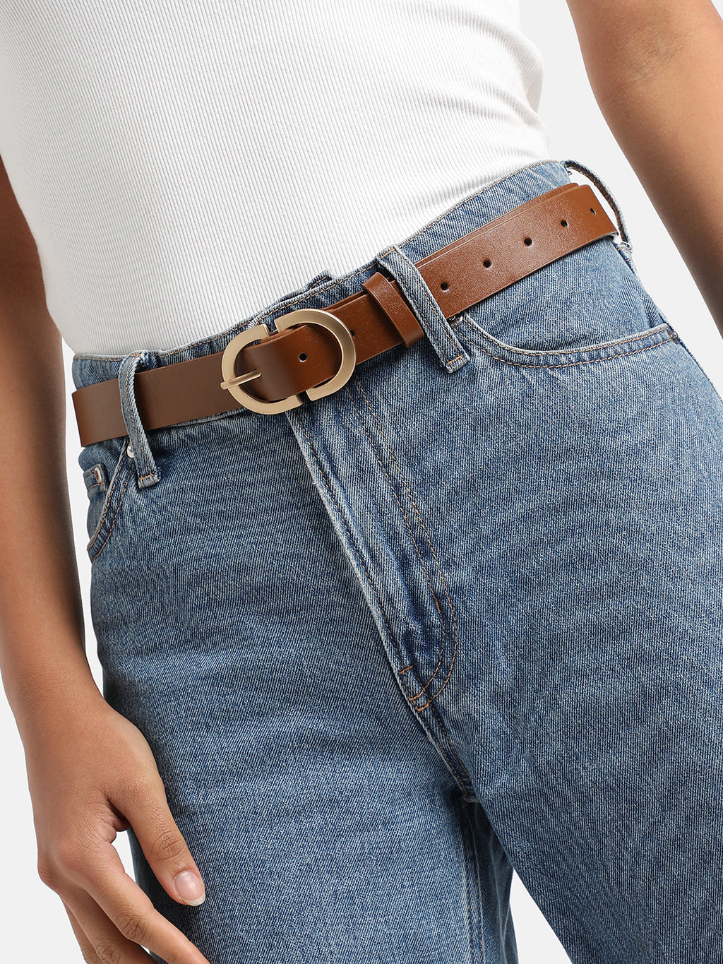 Brown Solid Waist Belt