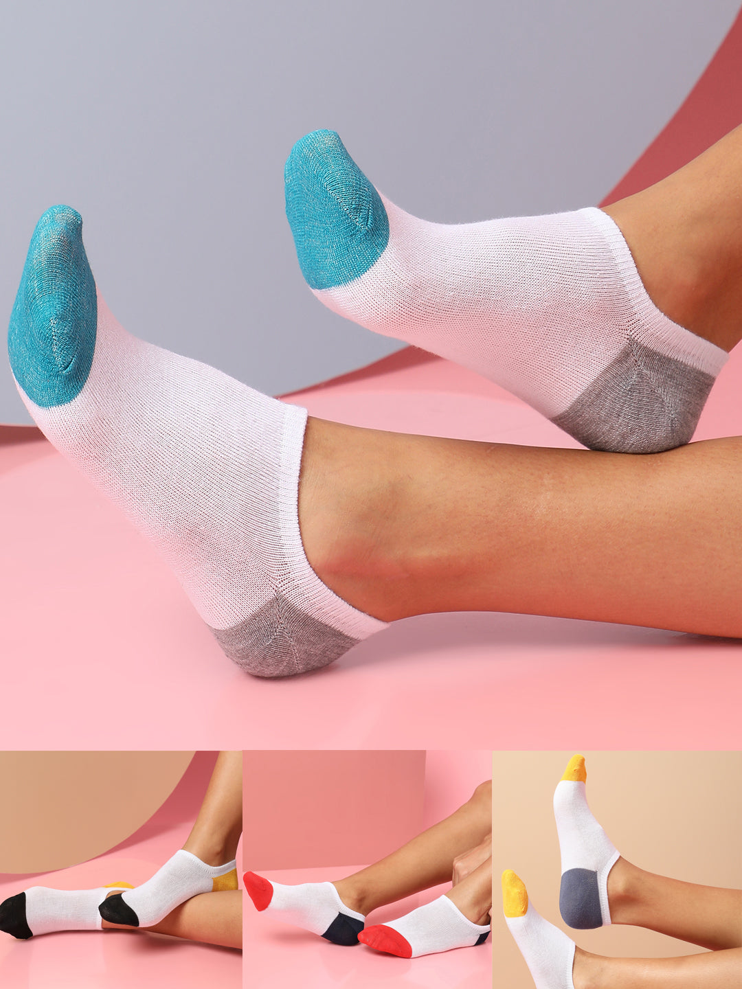 Set Of 5 Color Blocked Ankle Length Socks