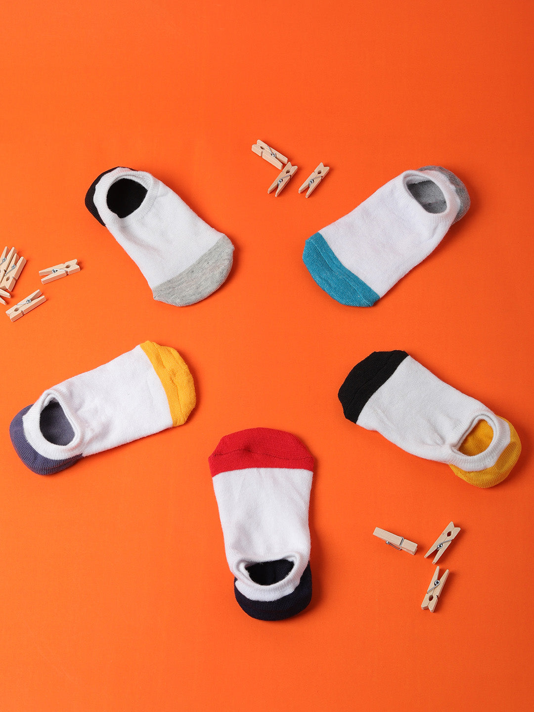 Set Of 5 Color Blocked Ankle Length Socks