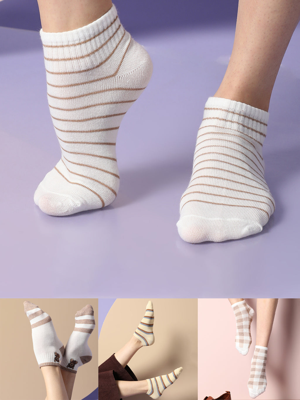 Set Of 4 Printed Ankle Length Socks