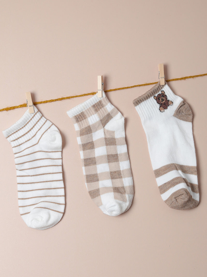 Set Of 3 Printed Ankle Length Socks
