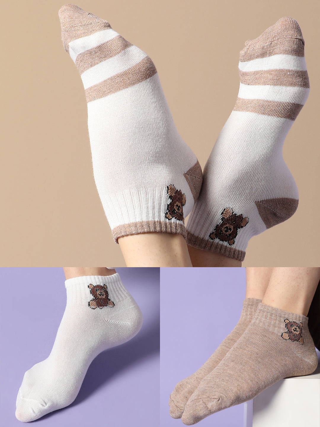 Set Of 3 Printed Ankle Length Socks
