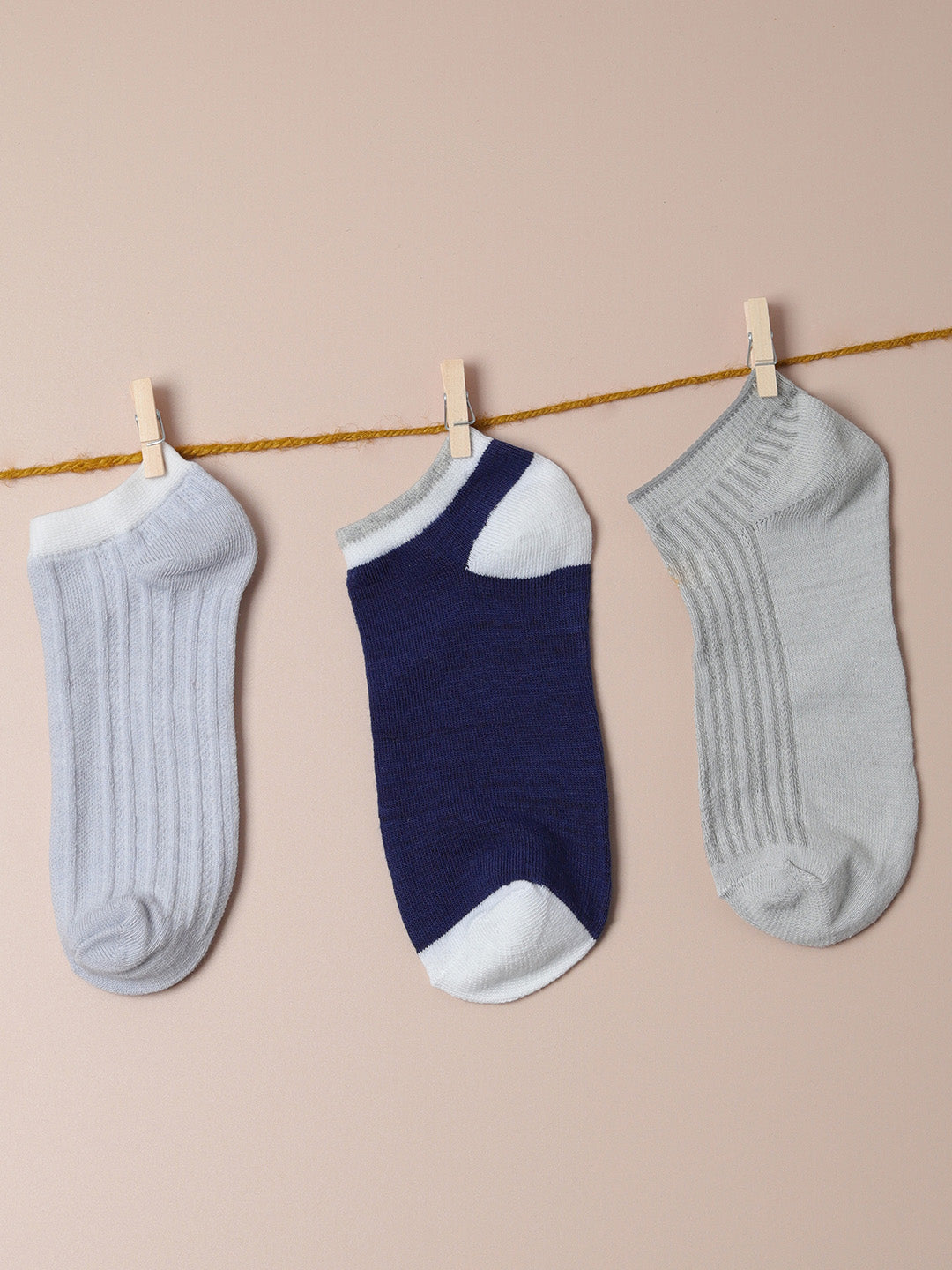 Set Of 3 Solid Ankle Length Socks