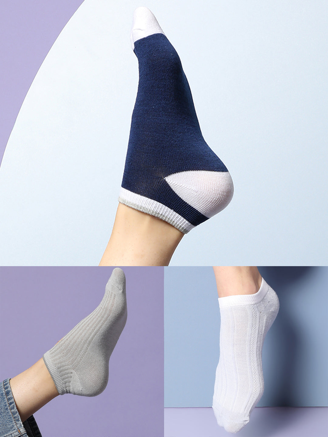 Set Of 3 Solid Ankle Length Socks