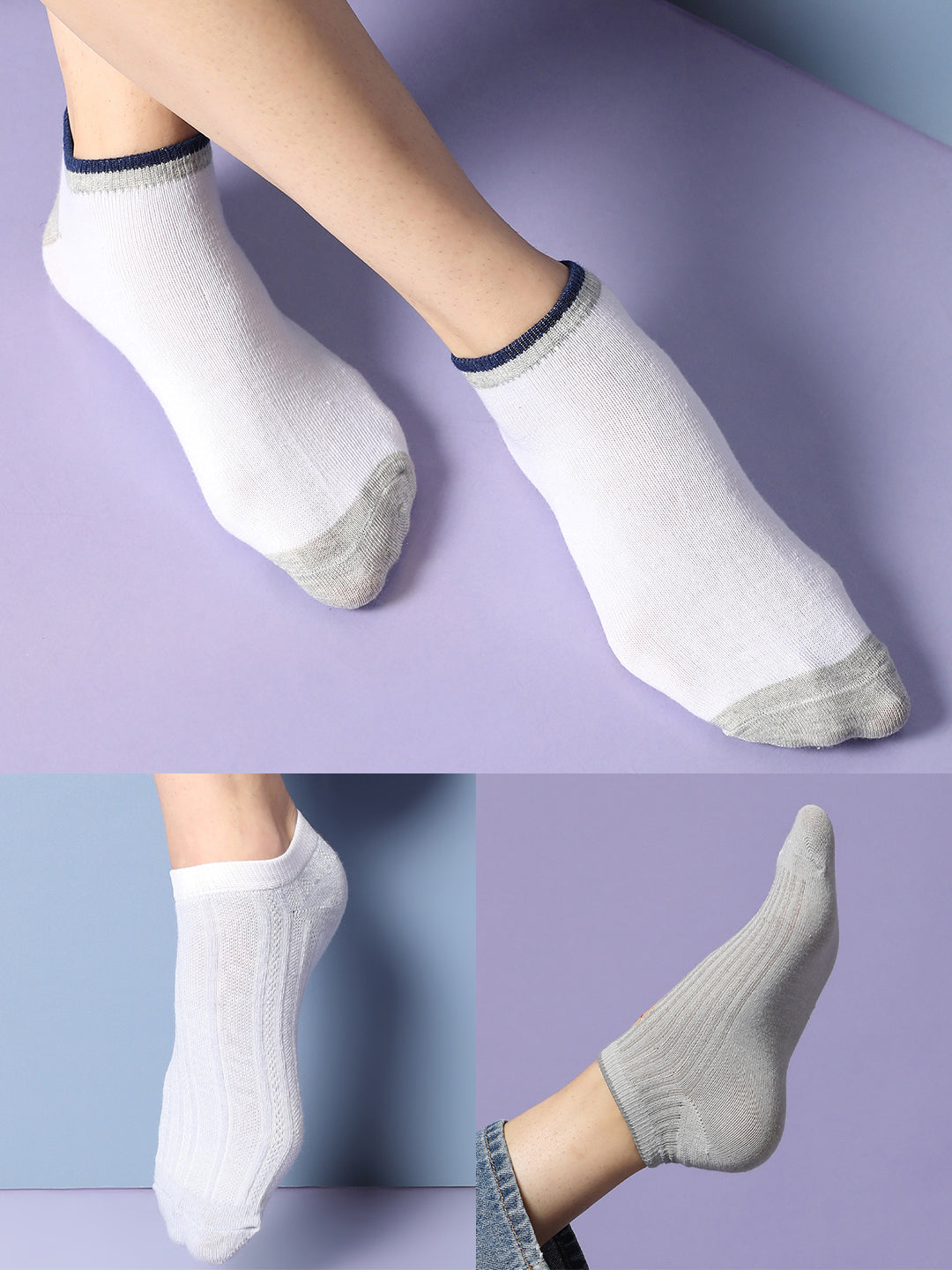 Set Of 3 Solid Ankle Length Socks