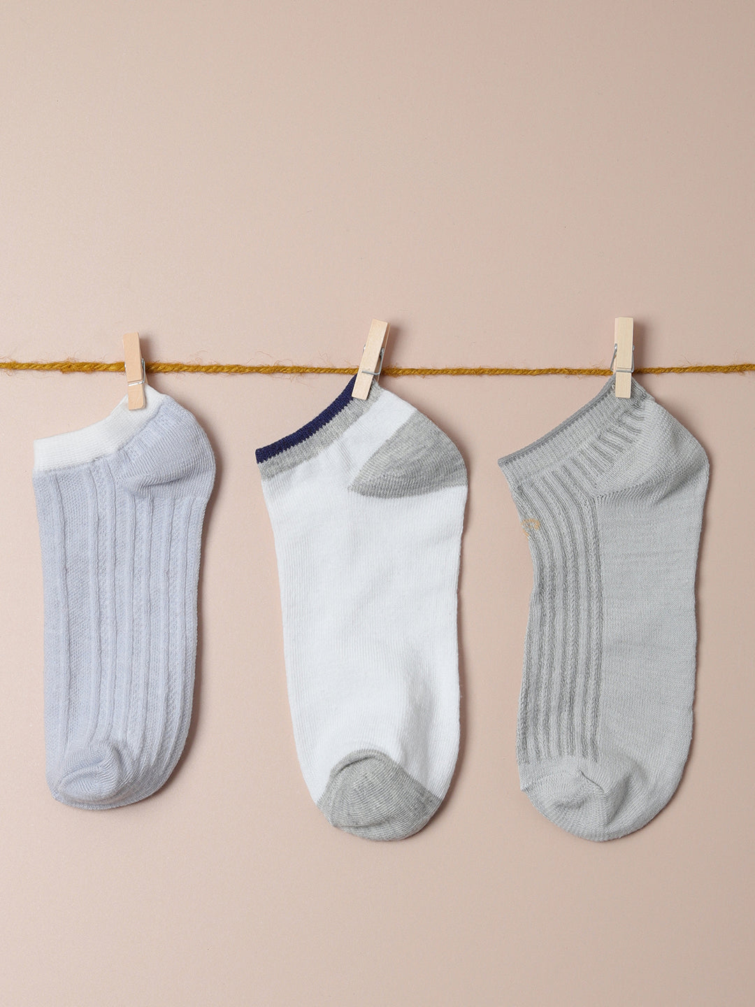 Set Of 3 Solid Ankle Length Socks