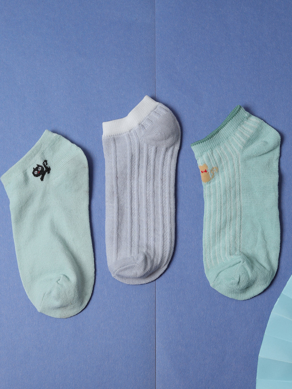 Set Of 3 Solid Ankle Length Socks