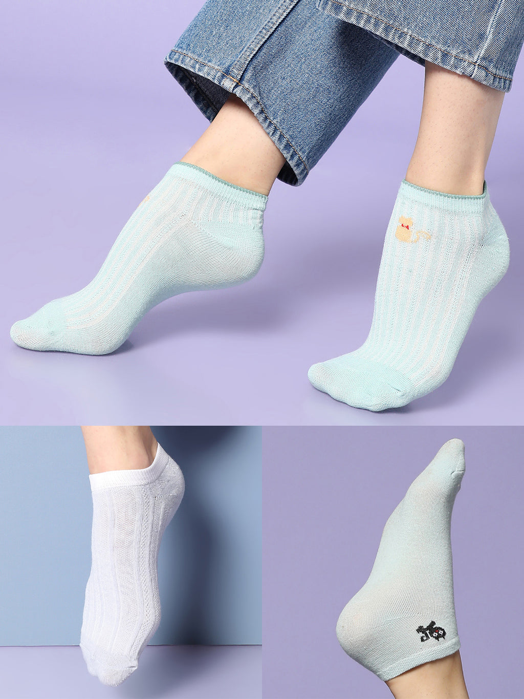 Set Of 3 Solid Ankle Length Socks
