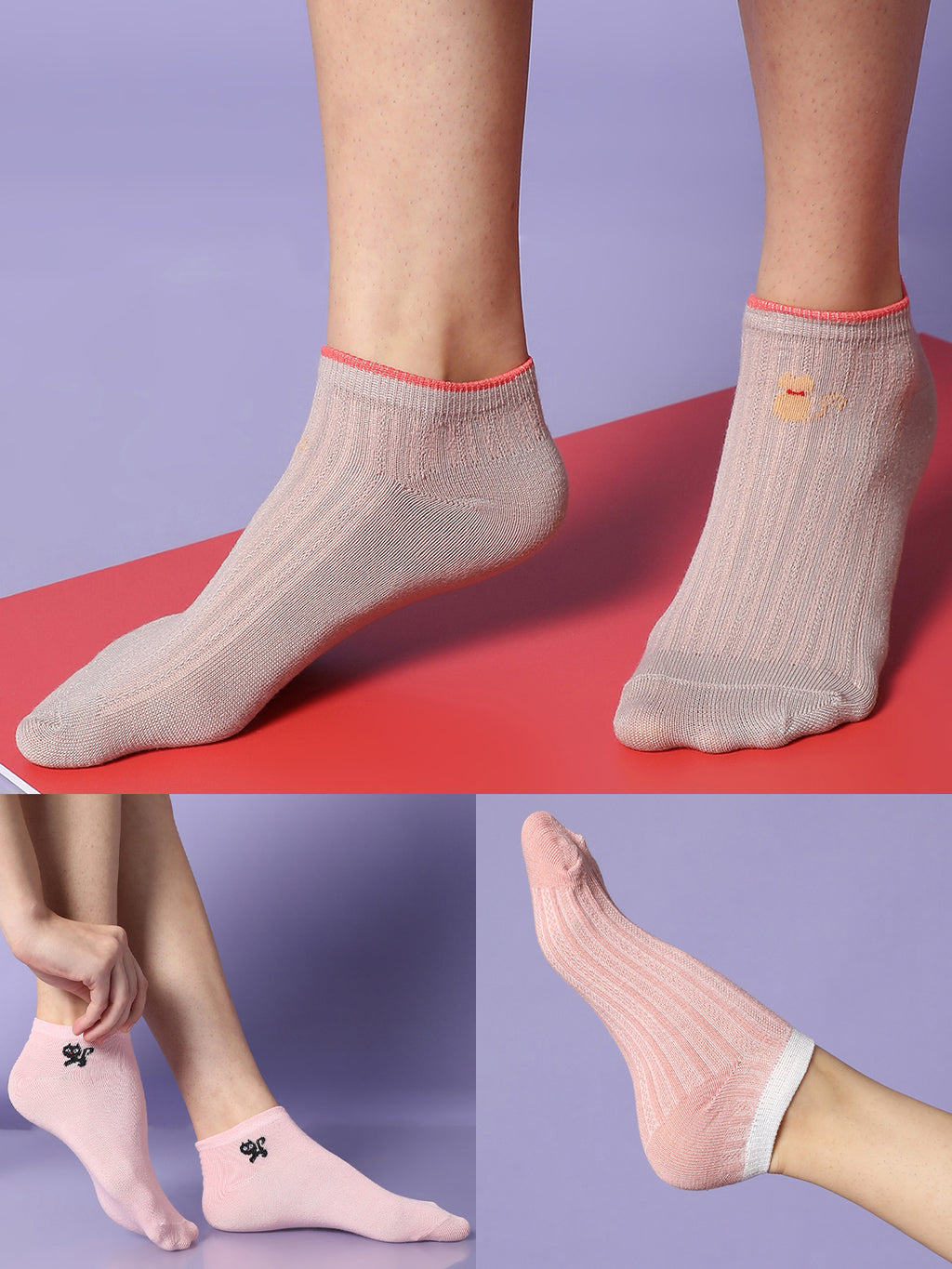 Set Of 3 Cute Snkle Length Socks