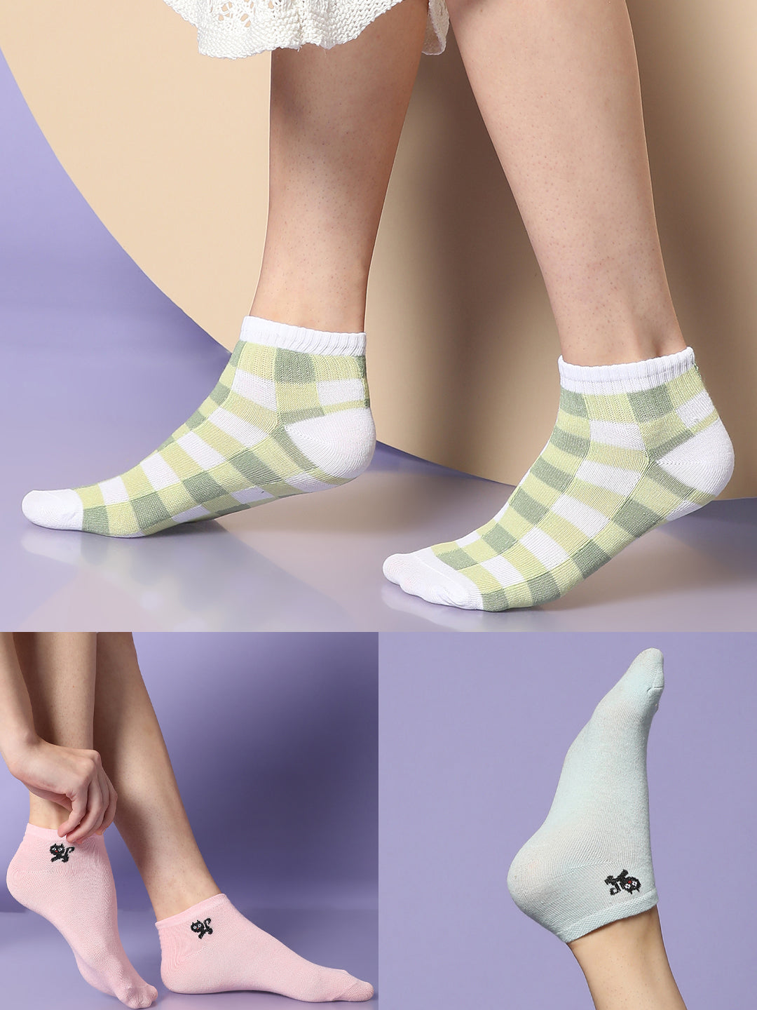 Set Of 3 Cute Snkle Length Socks