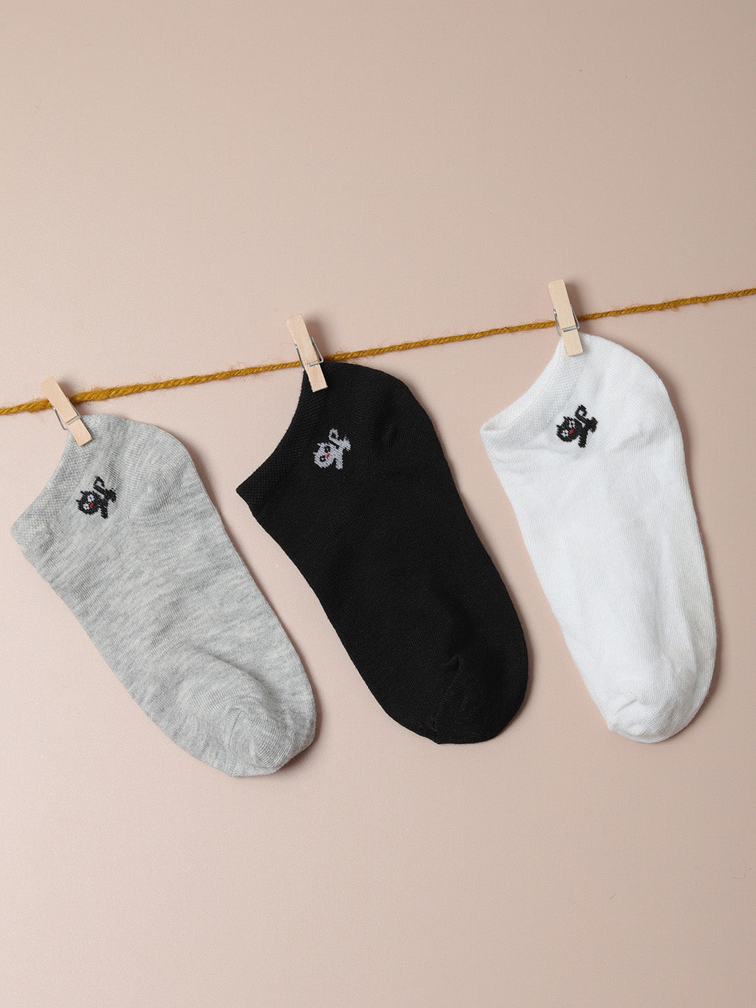 Set Of 3 Cute Snkle Length Socks