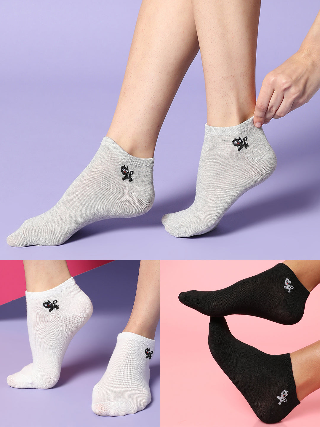 Set Of 3 Cute Snkle Length Socks