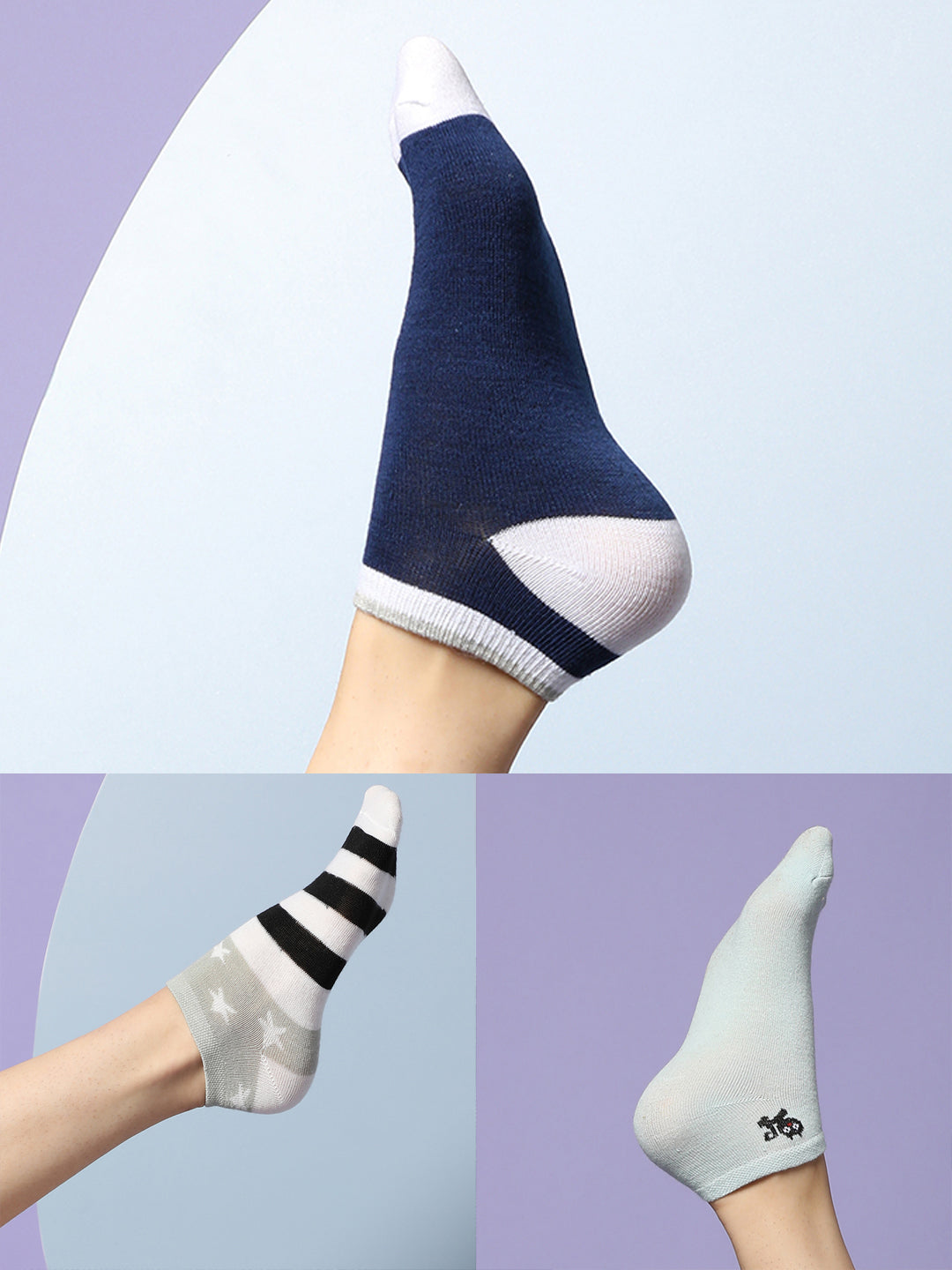 Set Of 3 Cute Snkle Length Socks
