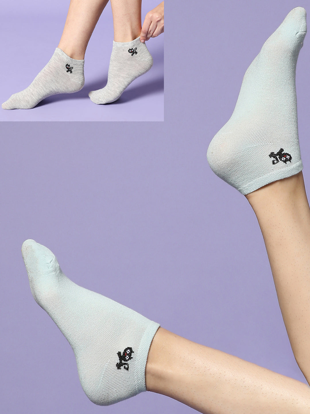 Set Of 2 Cute Snkle Length Socks