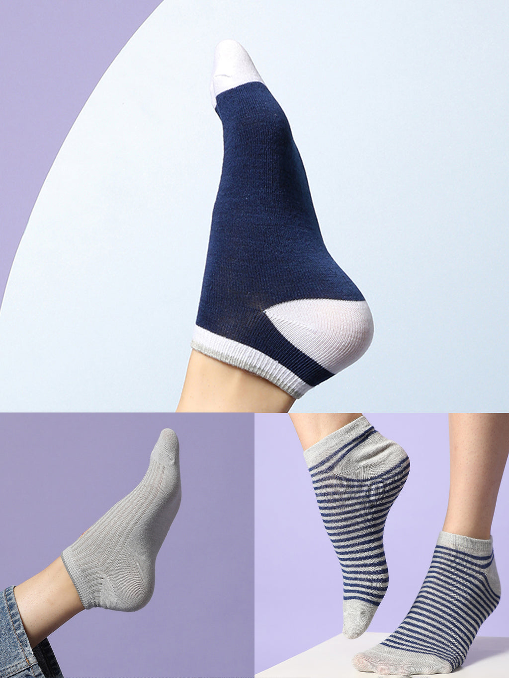 Set Of 3 Cute Snkle Length Socks