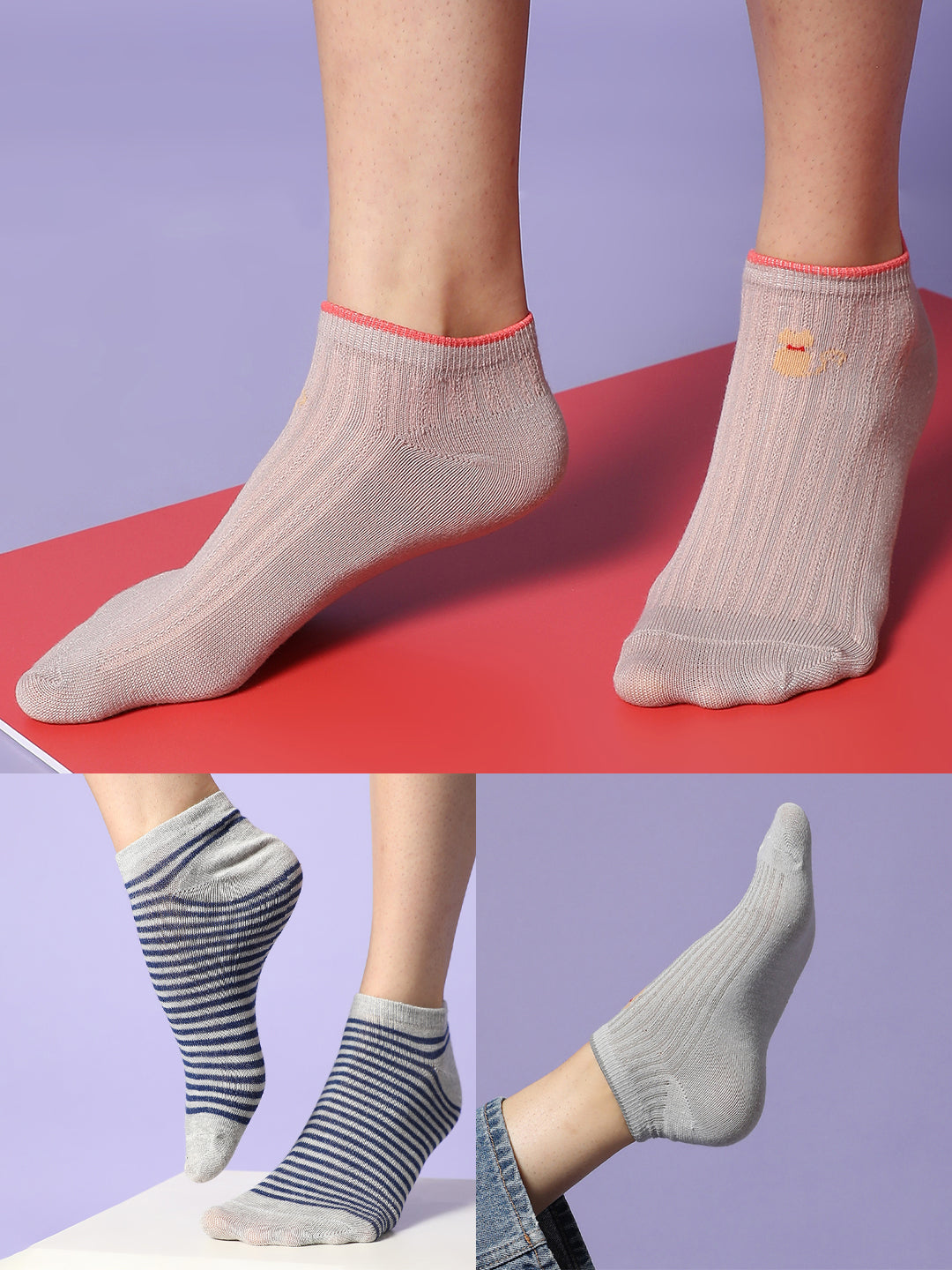 Set Of 3 Cute Snkle Length Socks