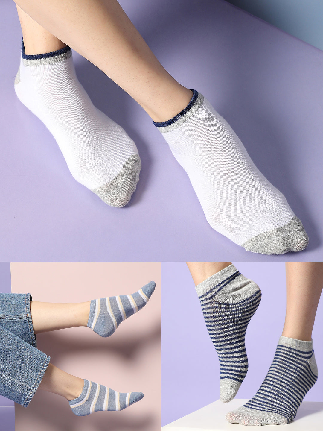 Set Of 3 Cute Snkle Length Socks