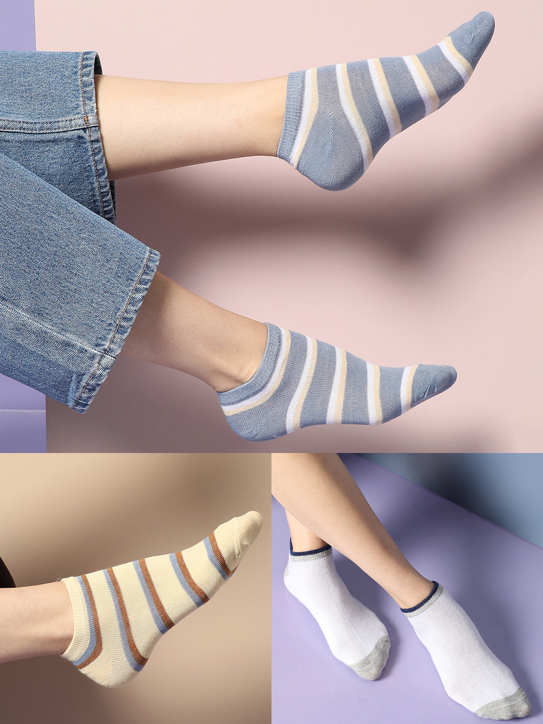 Set Of 3 Cute Snkle Length Socks