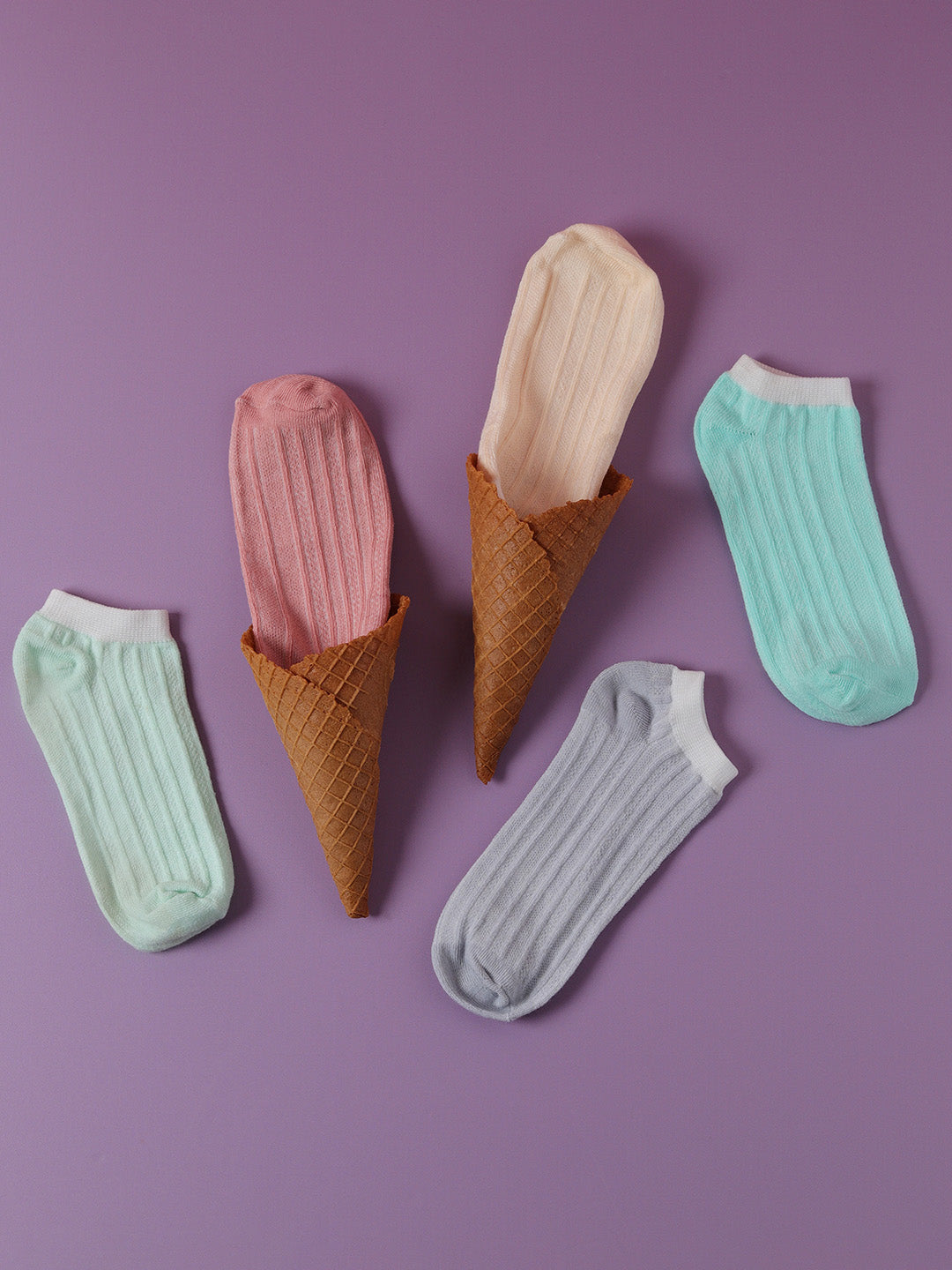 Set Of 5 Solid Ankle Length Socks