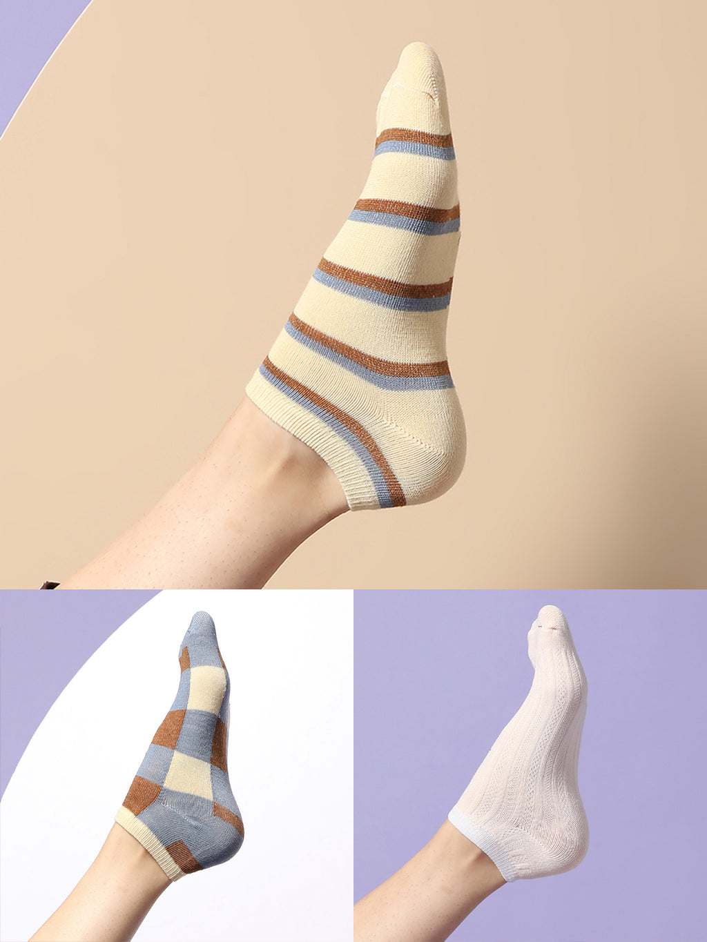 Set Of 3 Printed Ankle Length Socks