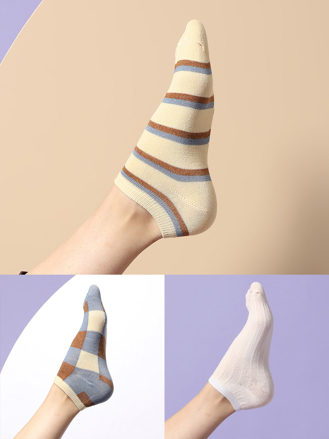 Set Of 3 Printed Ankle Length Socks