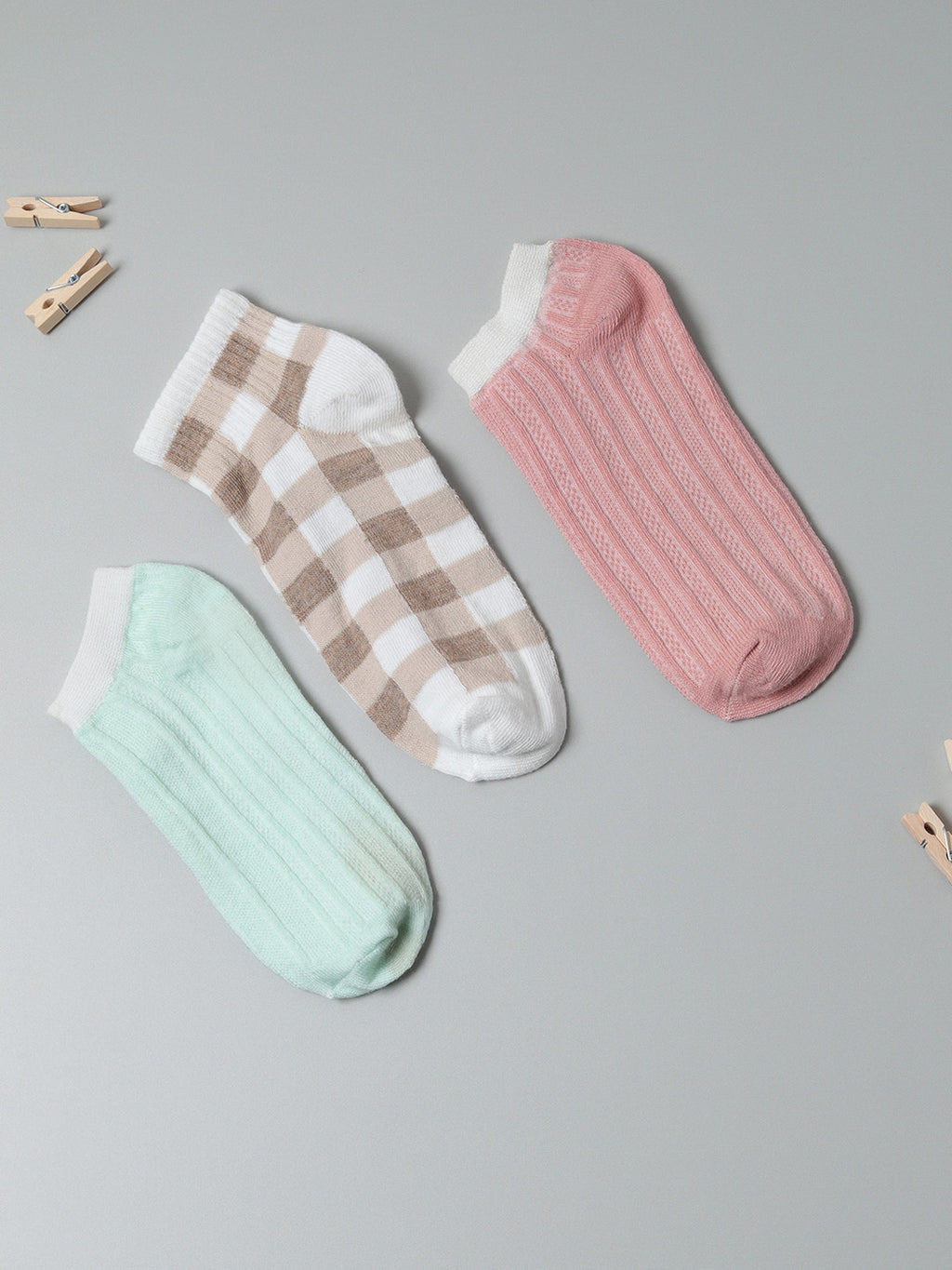 Set Of 3 Printed Ankle Length Socks