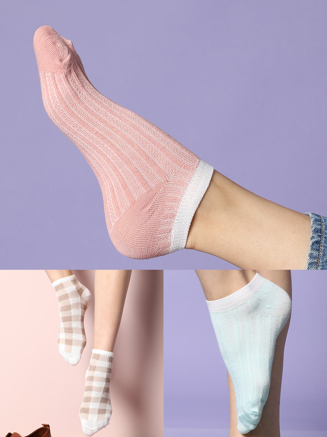 Set Of 3 Printed Ankle Length Socks
