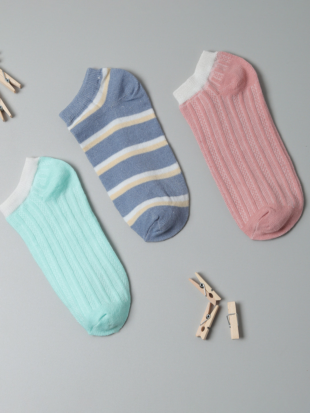 Set Of 3 Printed Ankle Length Socks