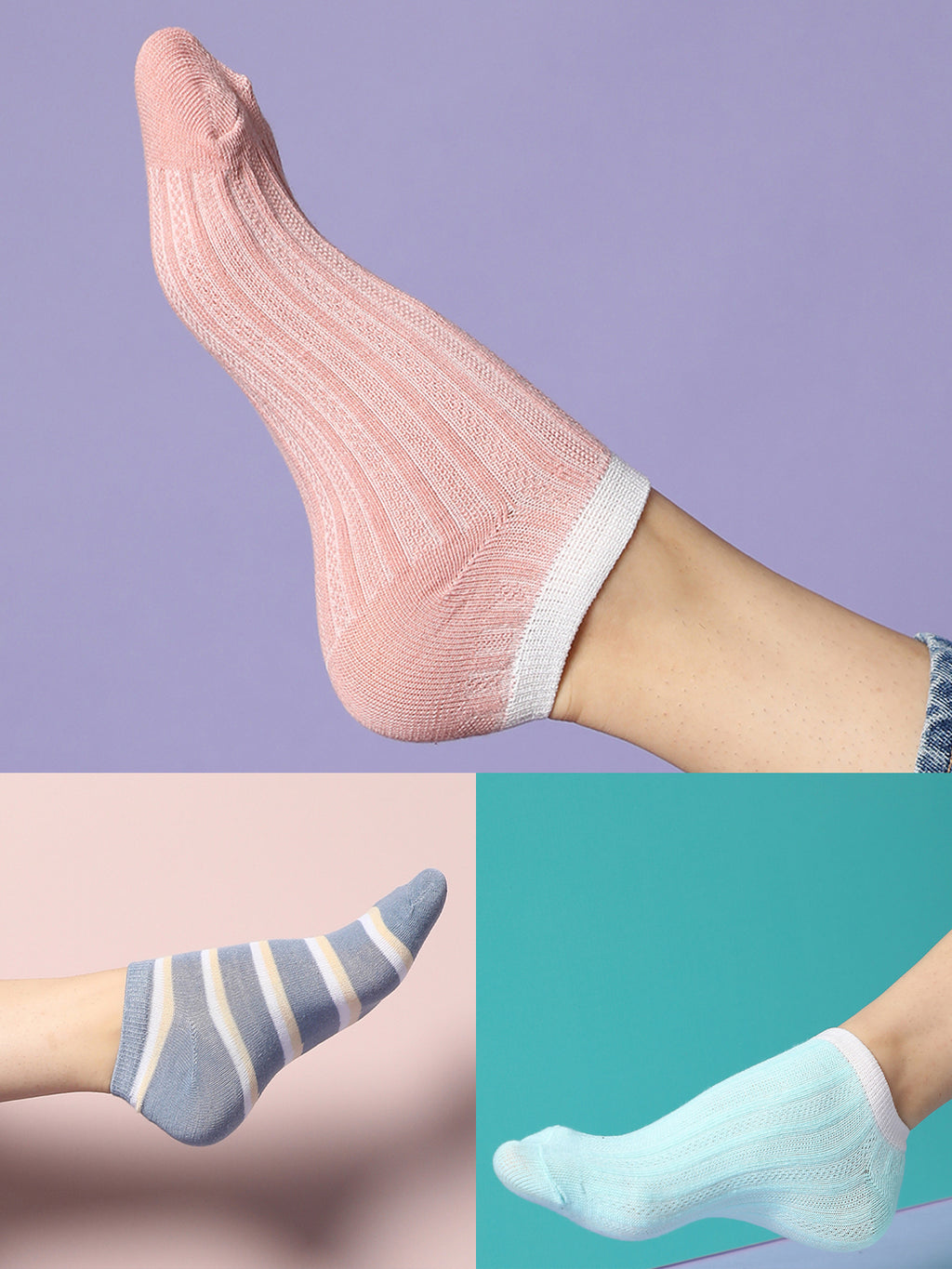 Set Of 3 Printed Ankle Length Socks