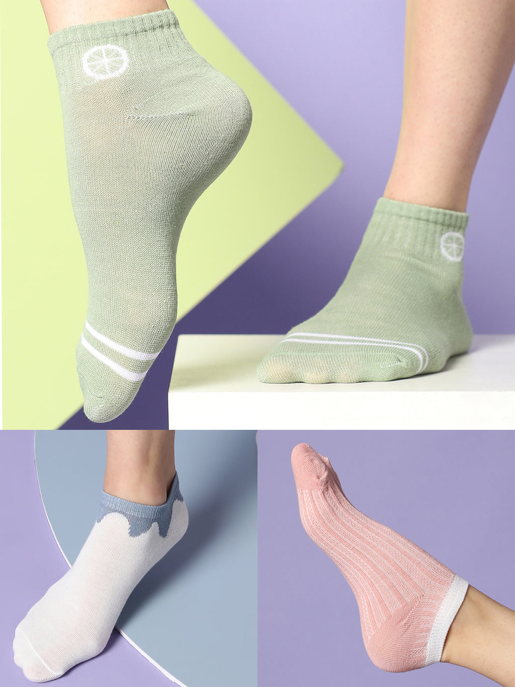 Set Of 3 Cute Ankle Length Socks