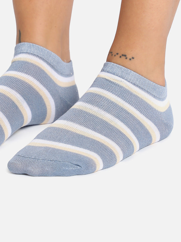 Set Of 3 Blue & White Ankle Length Socks