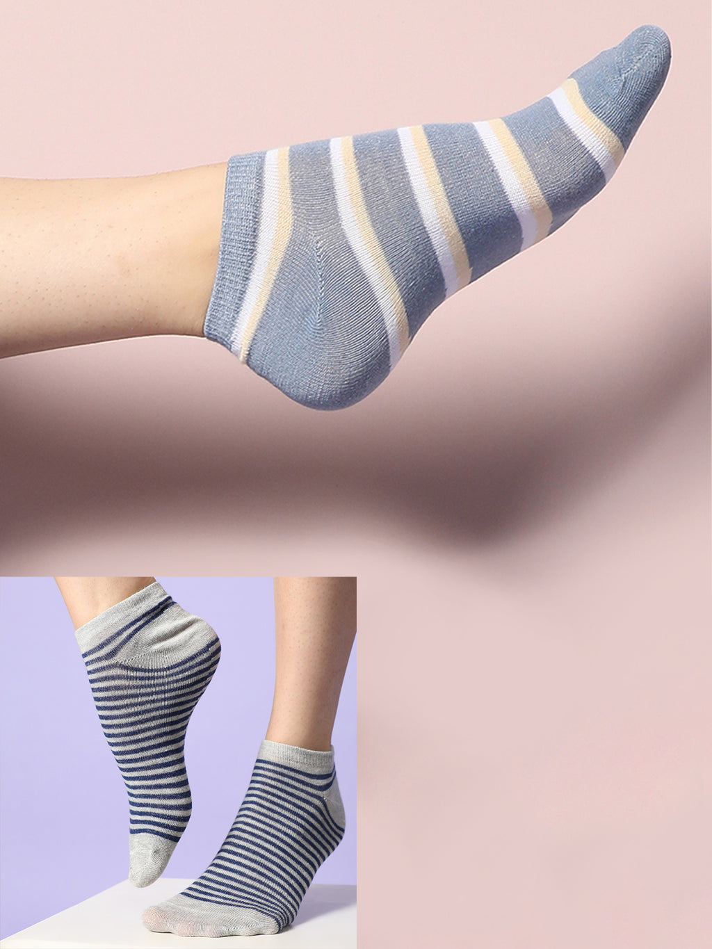 Set Of 4 Striped Ankle Length Socks