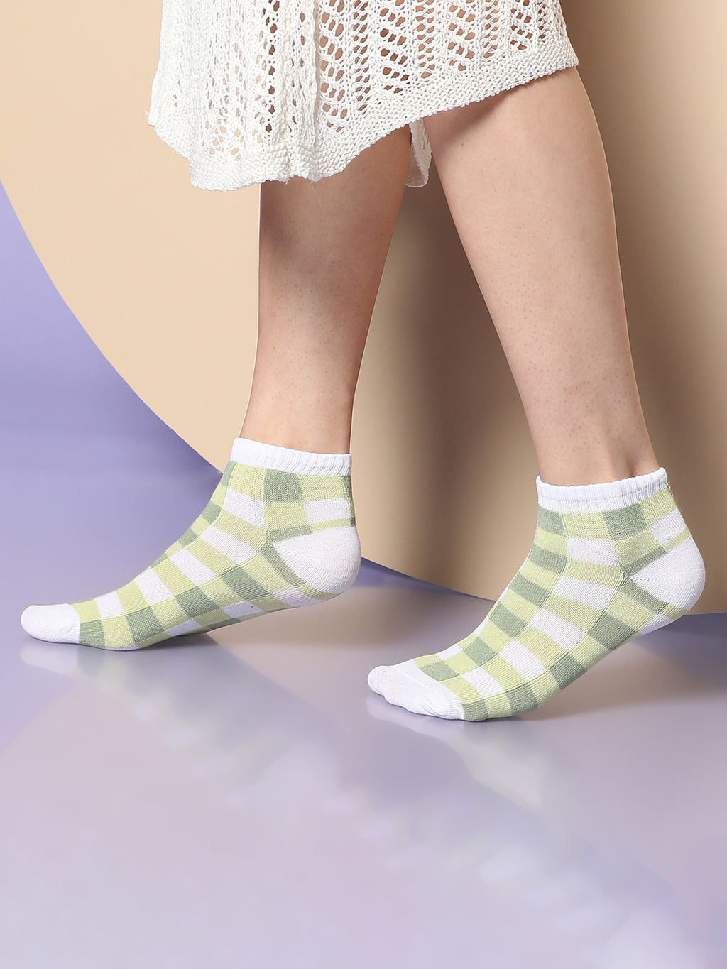 Set Of 3 White & Green Ankle Length Socks
