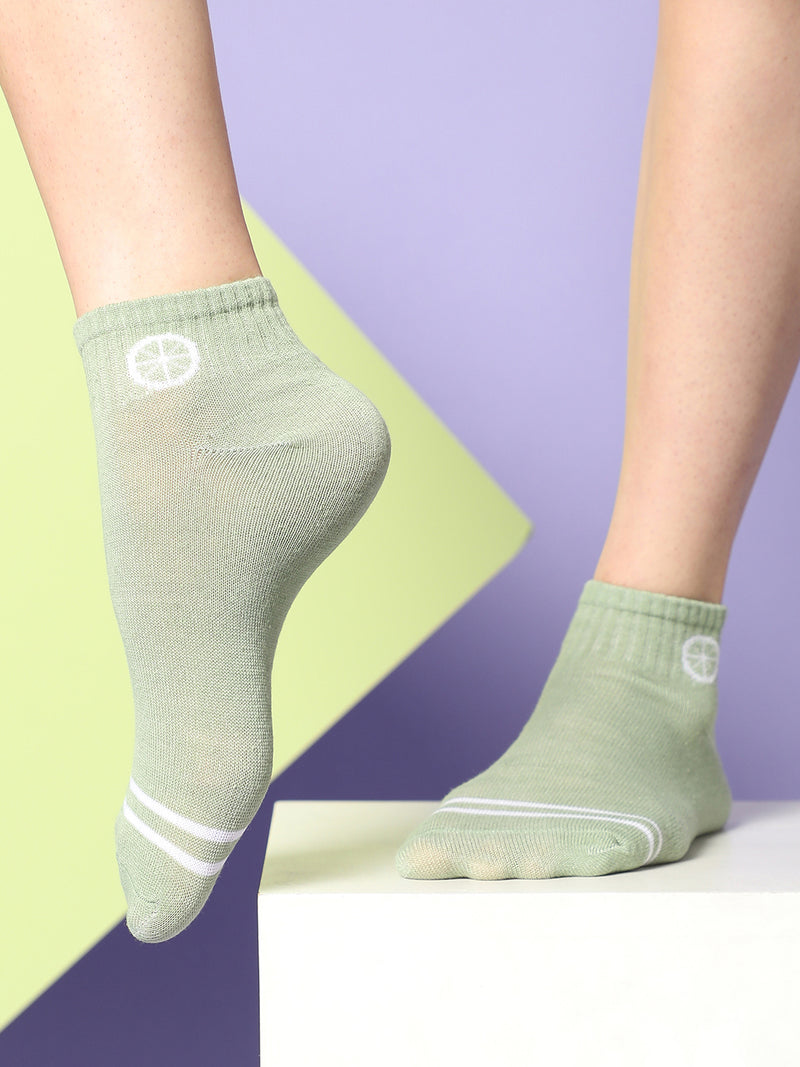 Set Of 3 White & Green Ankle Length Socks