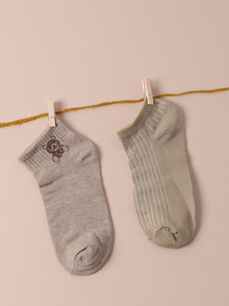 Set Of 2 Beige Ankle Length Socks