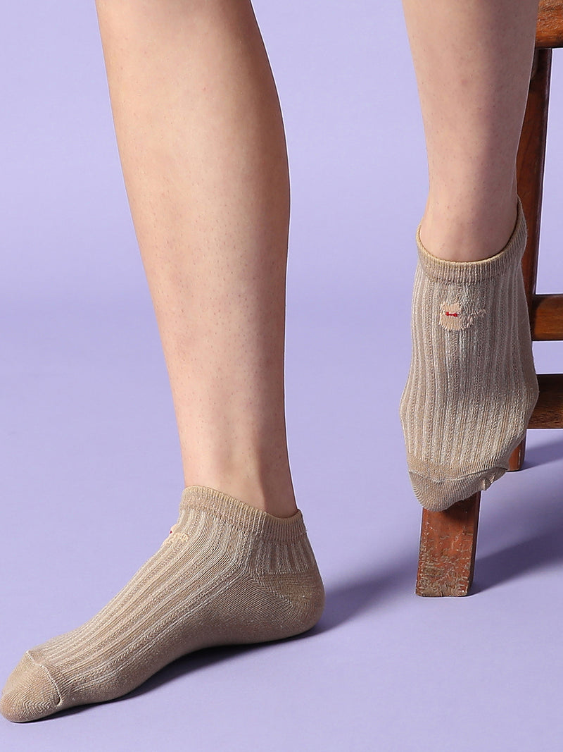 Set Of 2 Beige Ankle Length Socks