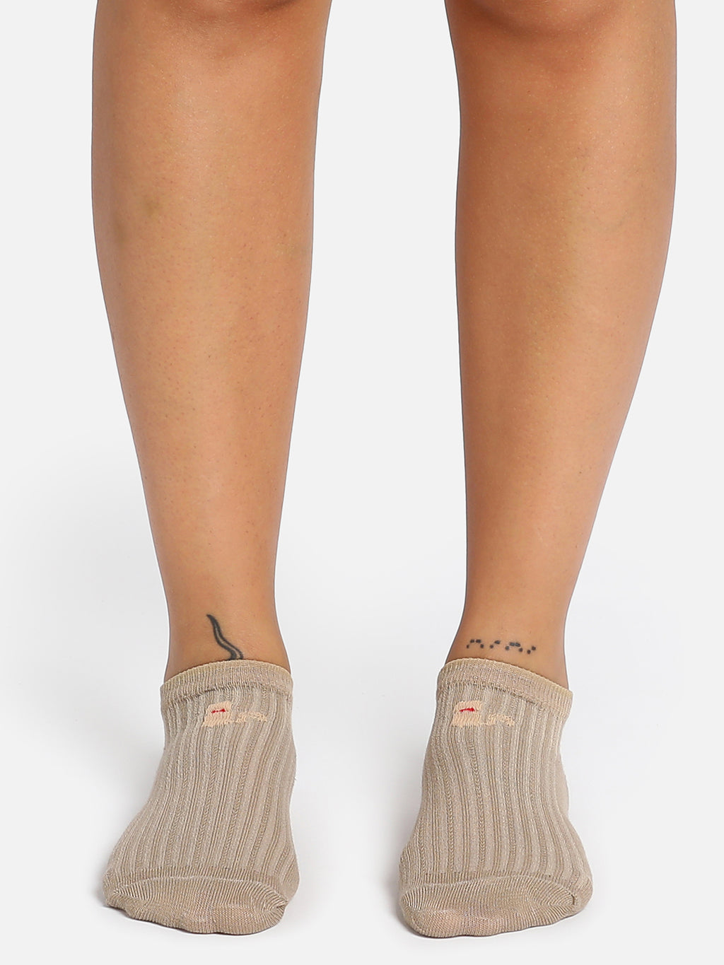 Set Of 2 Beige Ankle Length Socks