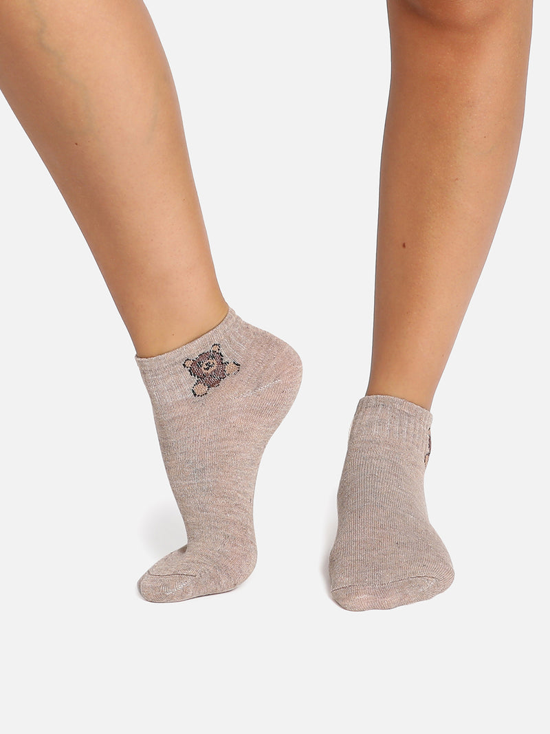 Set Of 2 Beige Ankle Length Socks