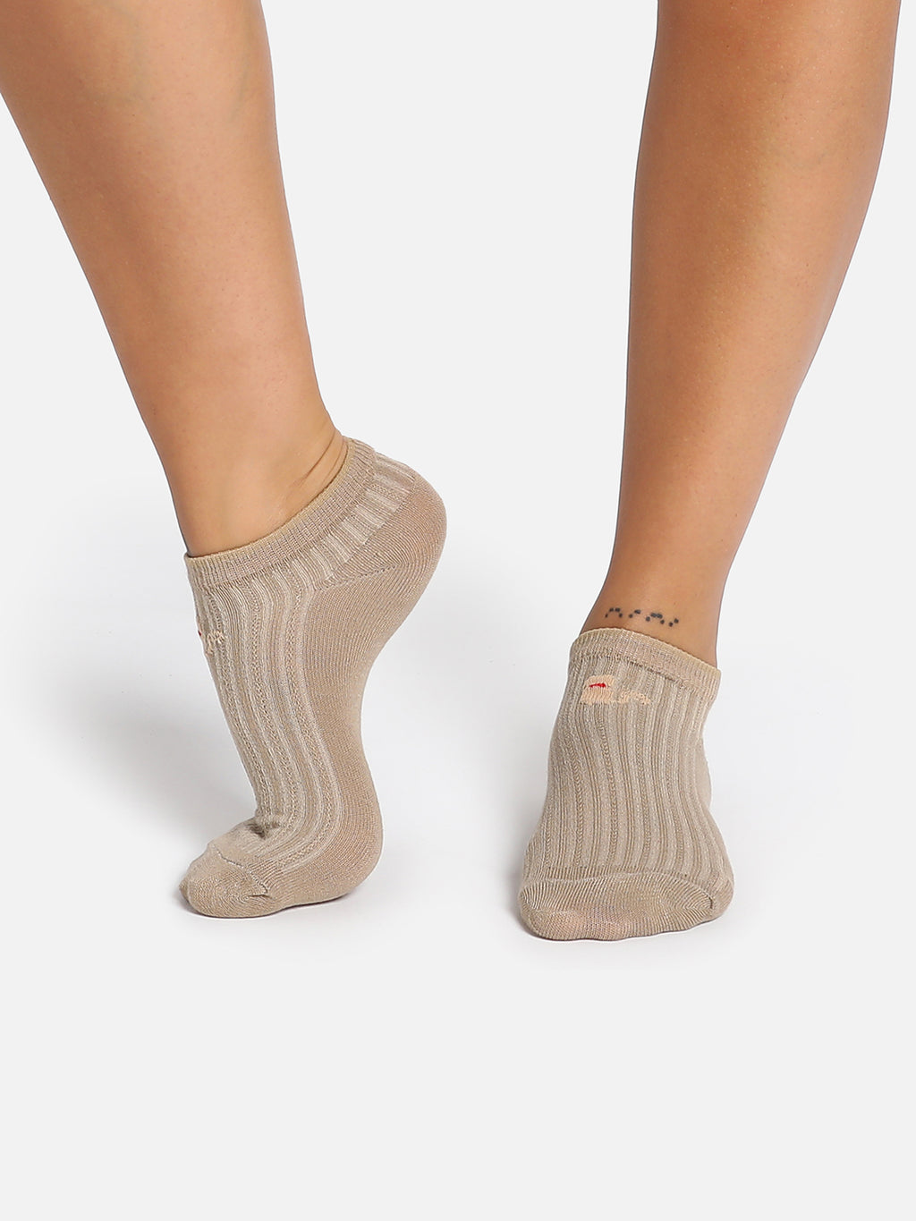 Set Of 2 Beige Ankle Length Socks