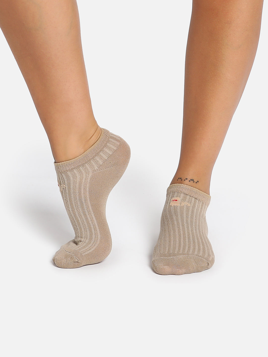 Set Of 2 Beige Ankle Length Socks