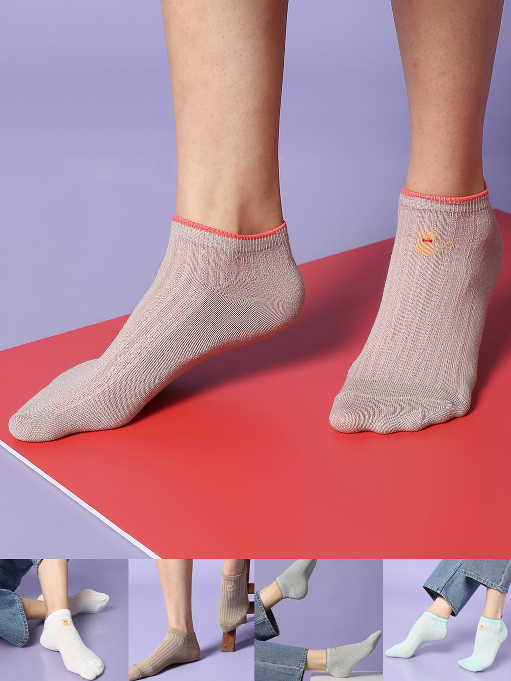 Set Of 5 Solid Ankle Length Socks