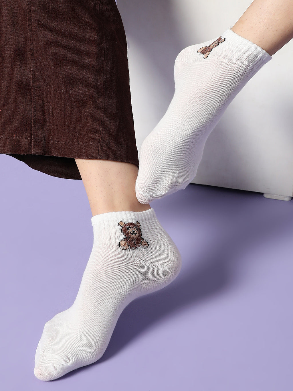 Set Of 3 White Ankle Length Socks