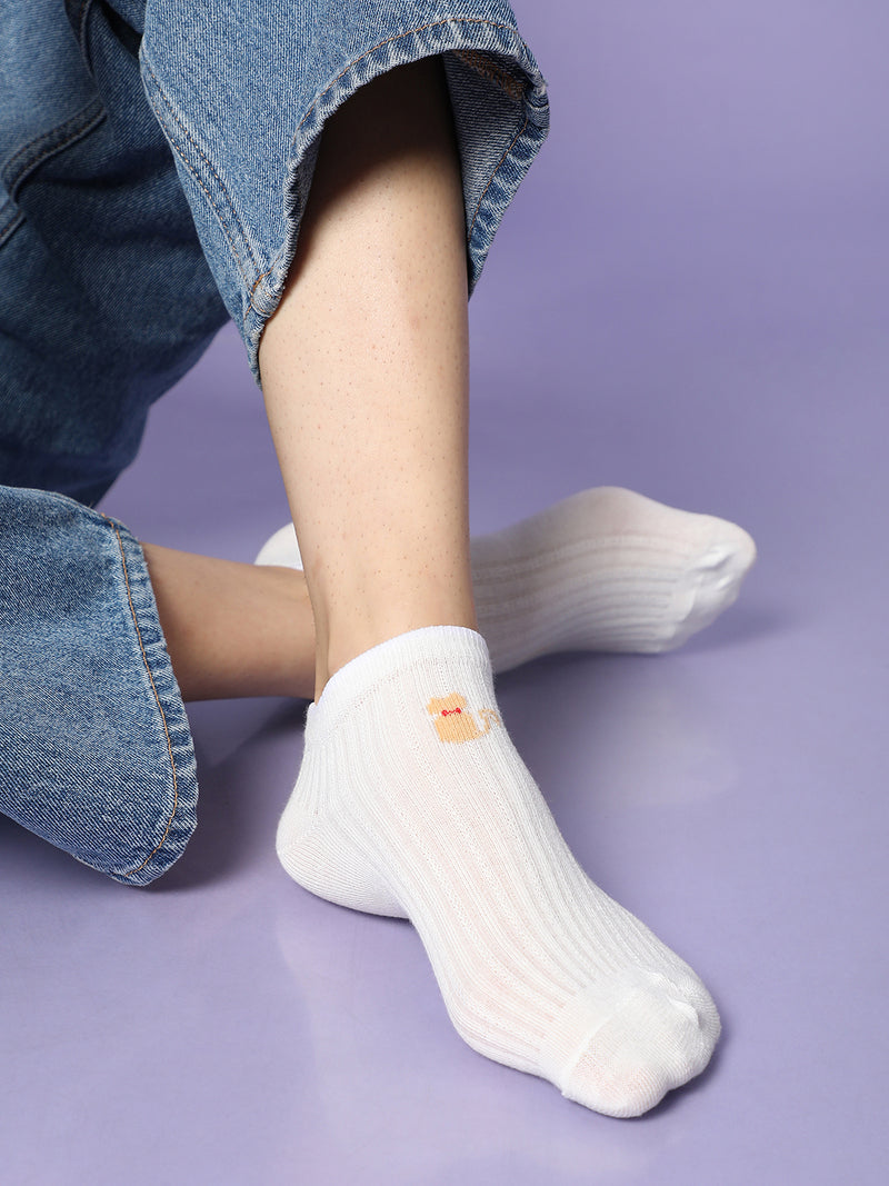 Set Of 3 White Ankle Length Socks