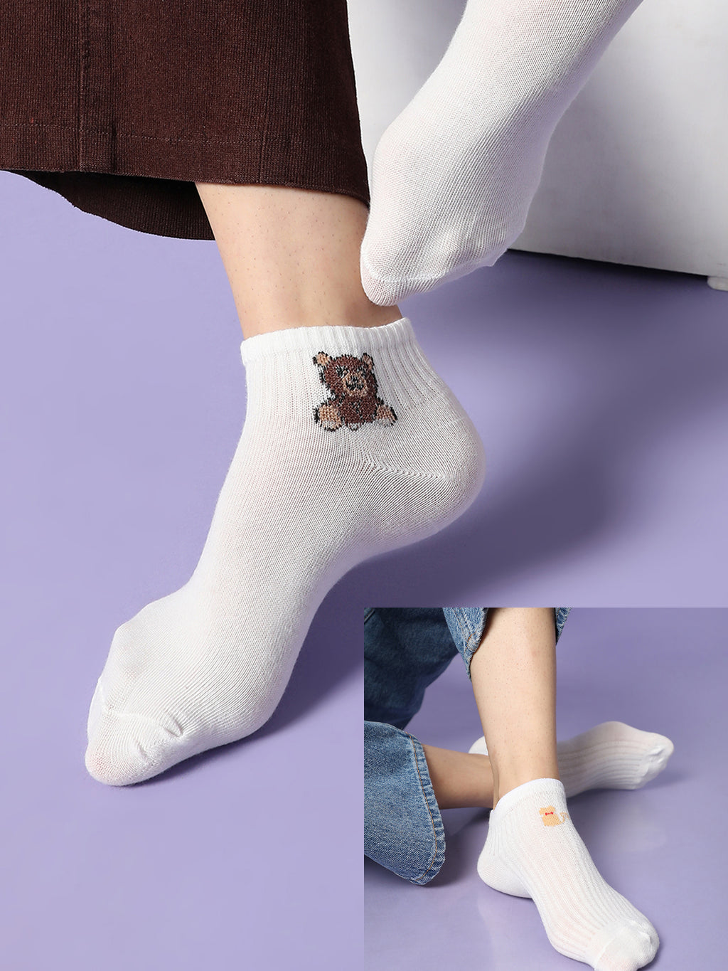 Set Of 2 White Ankle Length Socks