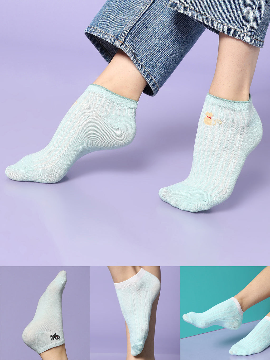 Set Of 4 Blue Ankle Legth Socks