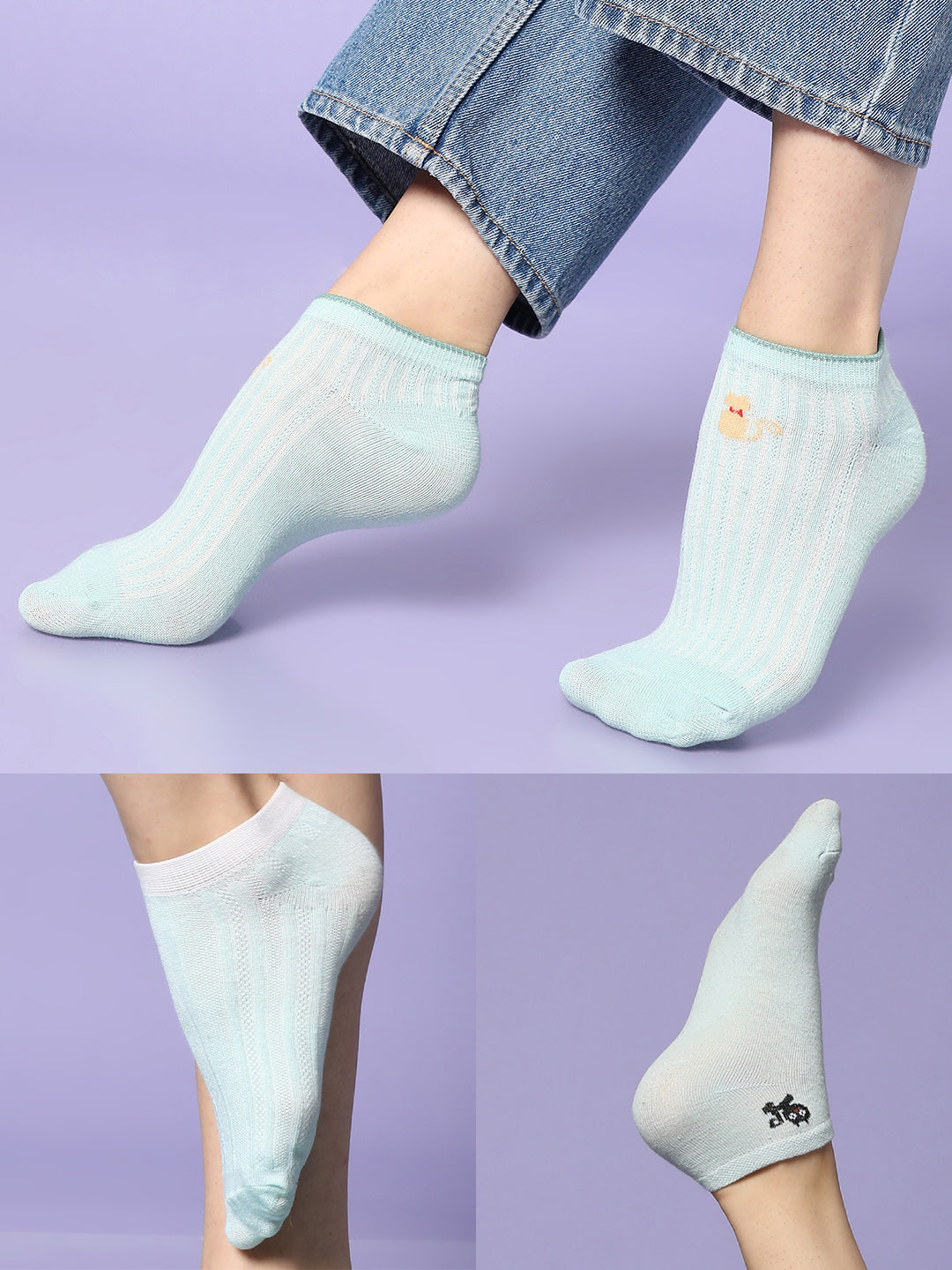 Set Of 3 Blue Ankle Length Socks
