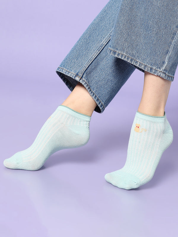 Set Of 3 Blue Ankle Length Socks