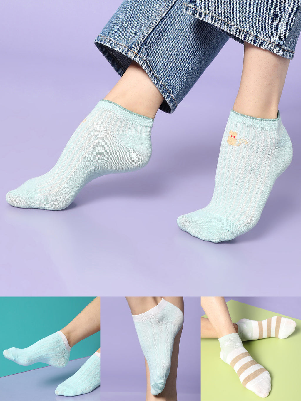 Set Of 4 Blue Ankle Legth Socks